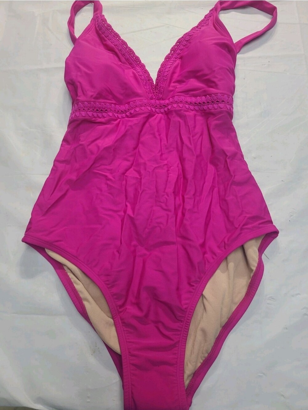 Women's Crochet Shell Stitch Medium Coverage One Piece Swimsuit Kona Sol Pink L